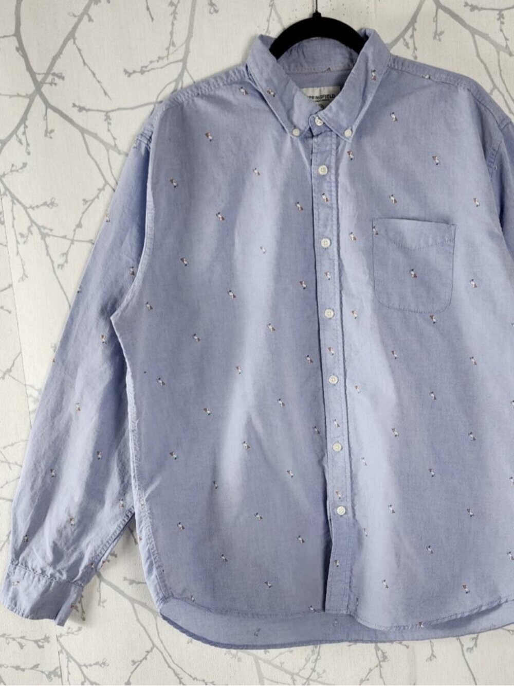 Springfield Blue Pelican Print 100% Cotton Button Front Shirt